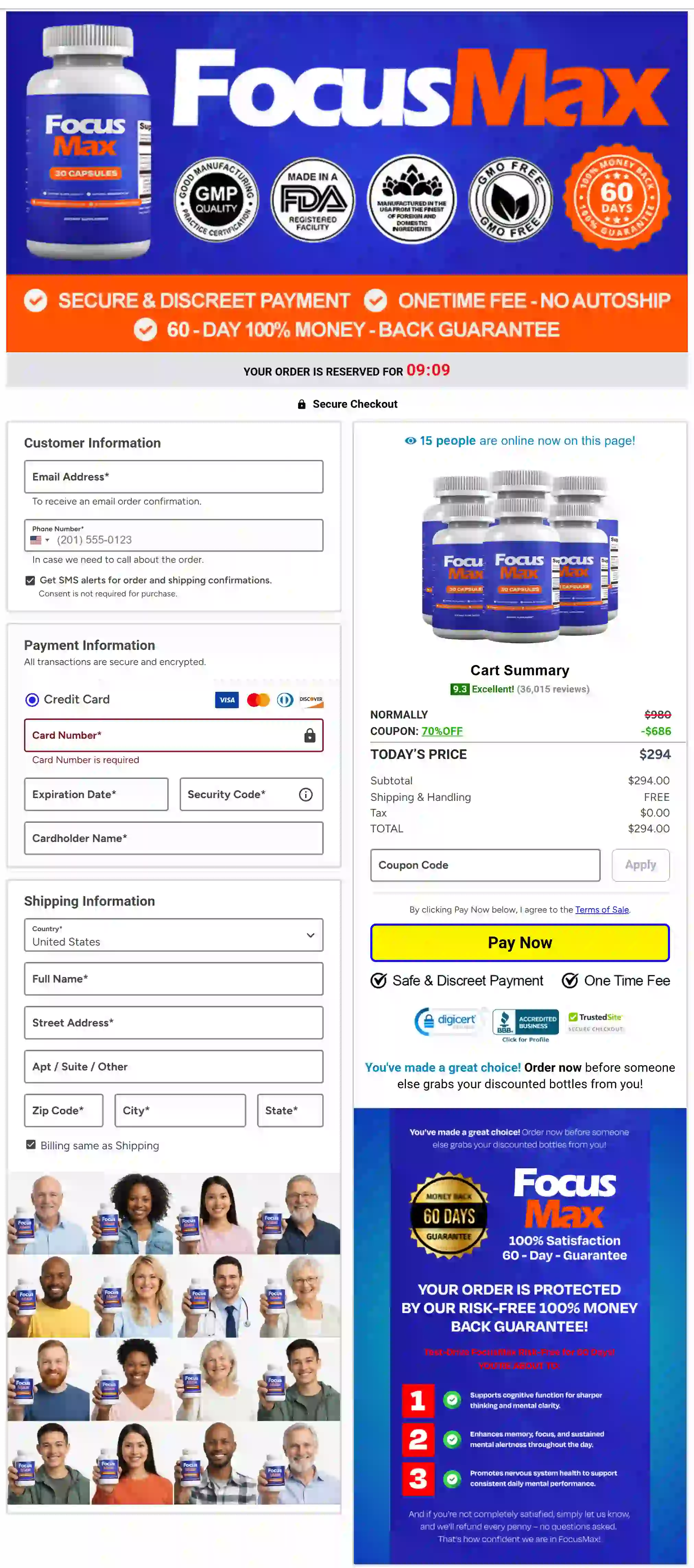 Secure checkout process for Focusmax order