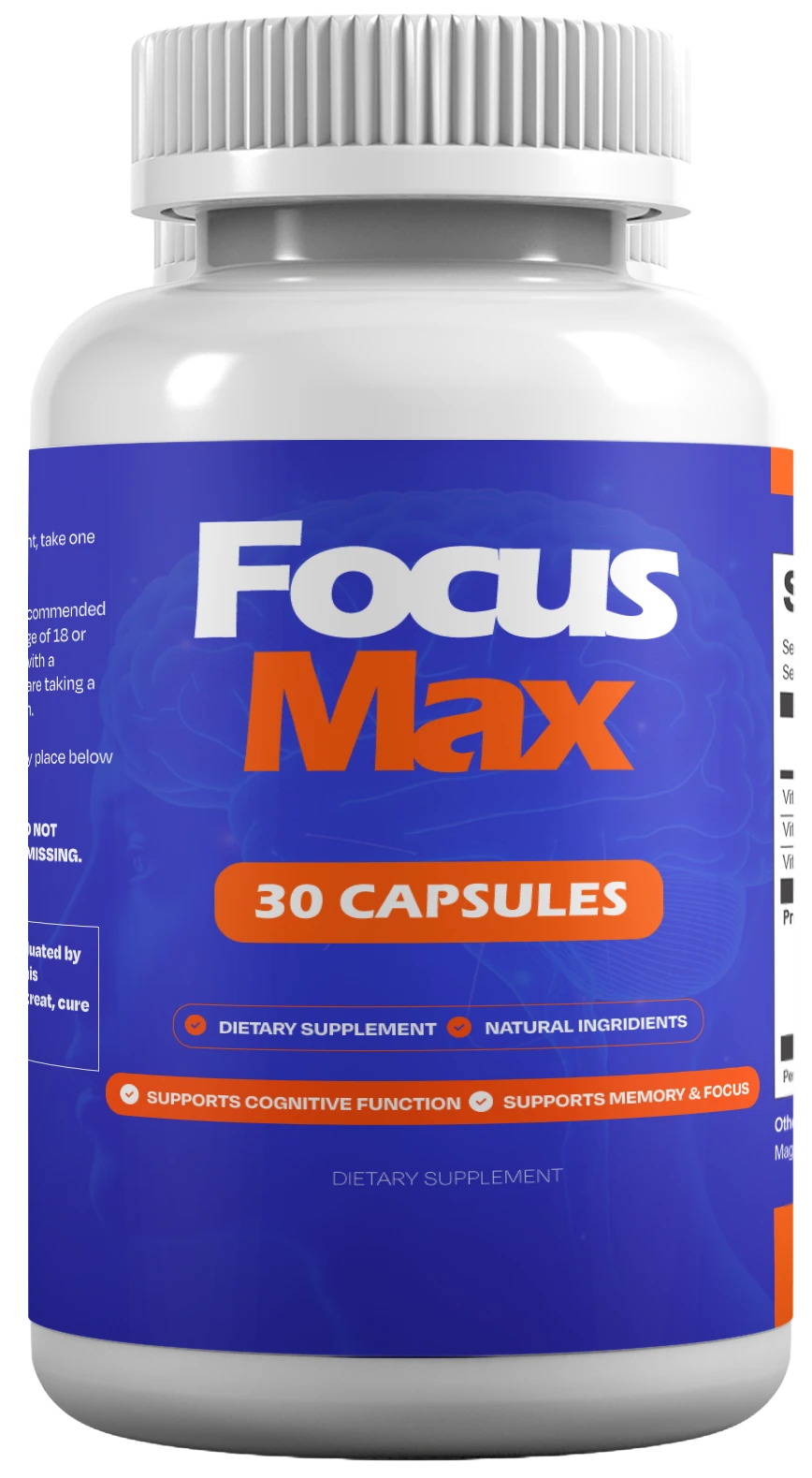 Focusmax supplement bottle for brain support